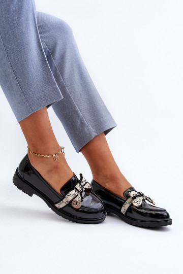 s lakovým efektom Dámske topánky Mokasíny S.Barski HY330A čierna 2