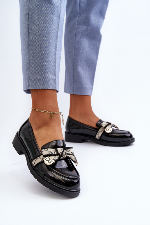 s lakovým efektom Dámske topánky Mokasíny S.Barski HY330A čierna