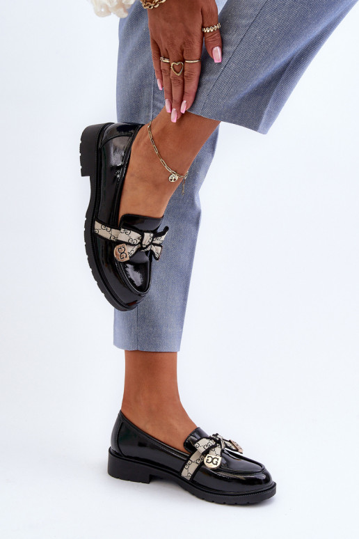 s lakovým efektom Dámske topánky Mokasíny S.Barski HY330A čierna