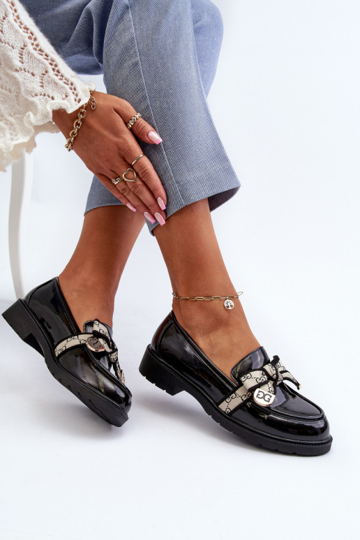 s lakovým efektom Dámske topánky Mokasíny S.Barski HY330A čierna