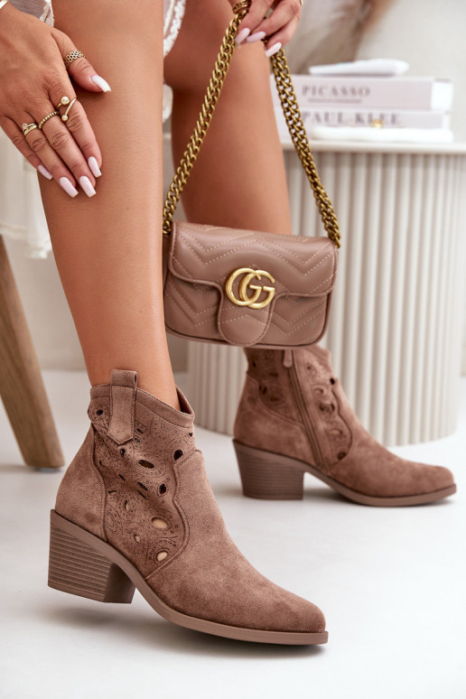 Dámske Prelamované čižmy vyrobené zo semišu kovbojský štýl Hnedá farba S.Barski HY42-086