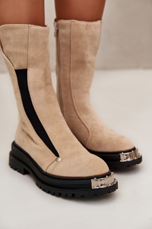 zo semišu zahriať sa Čižmy so širokými podpätkami slonovina Palimra