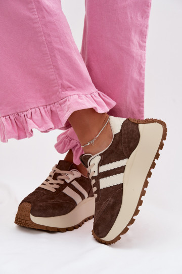 Semišové sneakers s platformou D&A GR61-5986 čokoládovej farby 2