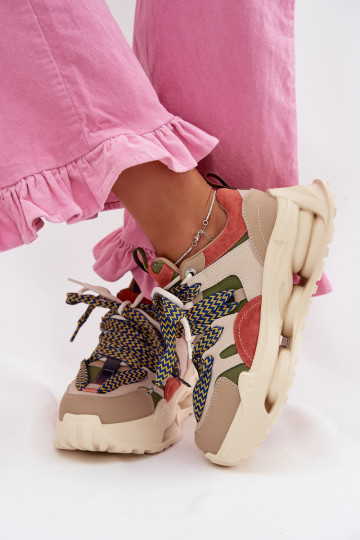 Kožené dámske sneakers s platformou D&A CR61-3133 pieskovej farby 2