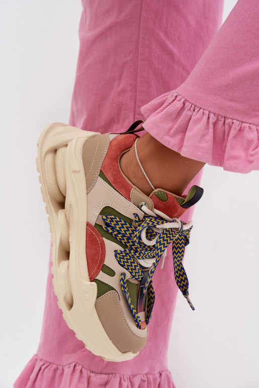 Kožené Tenisky model obuvi Dámske s platformou D&A CR61-3133 béžová