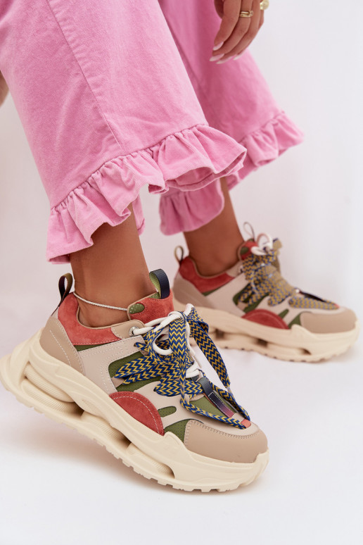 Kožené Tenisky model obuvi Dámske s platformou D&A CR61-3133 béžová