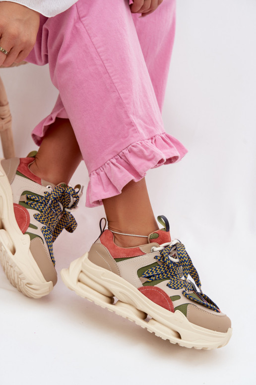 Kožené Tenisky model obuvi Dámske s platformou D&A CR61-3133 béžová