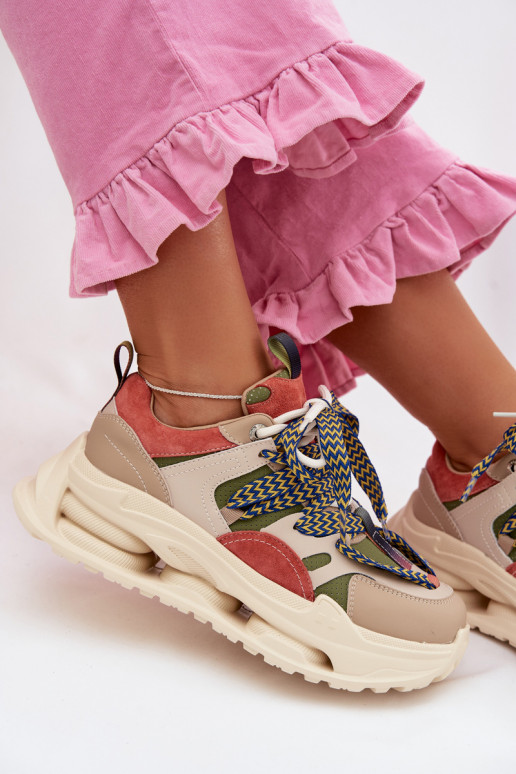 Kožené Tenisky model obuvi Dámske s platformou D&A CR61-3133 béžová