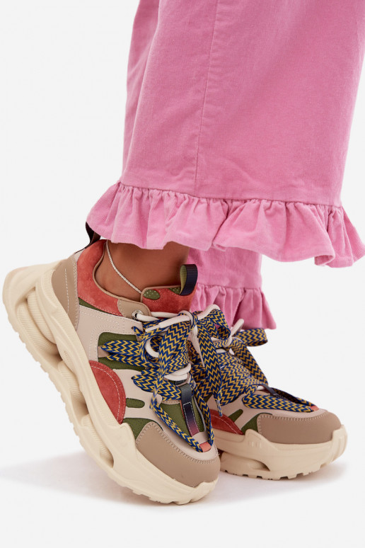 Kožené Tenisky model obuvi Dámske s platformou D&A CR61-3133 béžová