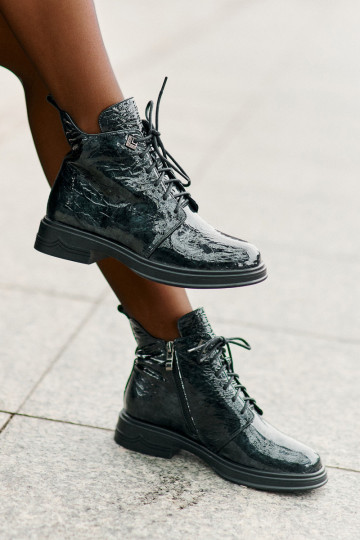 Kožené s lakovým efektom Dámske čižmy zahriať sa Zapnuté Hrad D&A LZ42-042 khaki farby 2