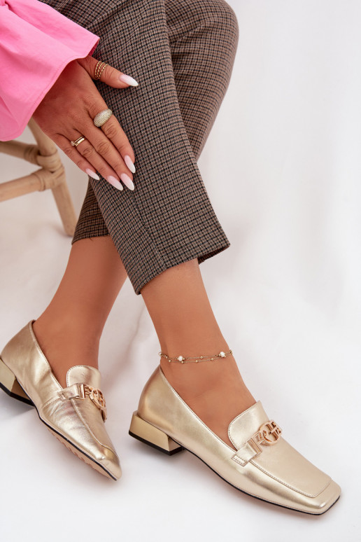 Kožené dámske mokasíny S Ornatem Detalem D&A CR61-3125 zlatej farby