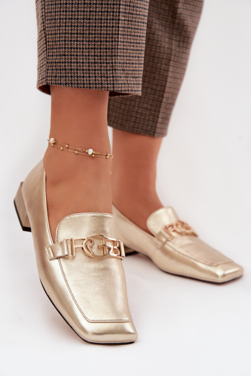 Kožené dámske mokasíny S Ornatem Detalem D&A CR61-3125 zlatej farby