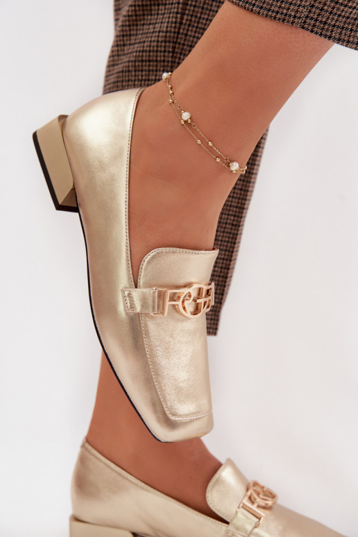 Kožené dámske mokasíny S Ornatem Detalem D&A CR61-3125 zlatej farby