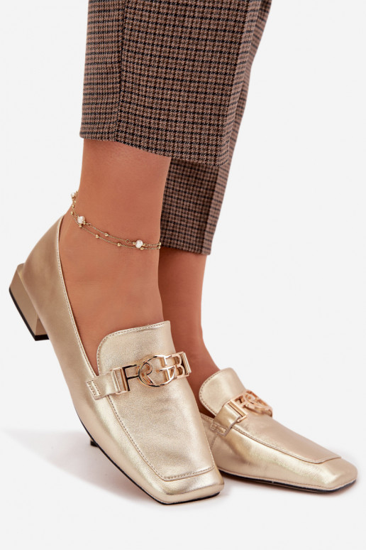 Kožené dámske mokasíny S Ornatem Detalem D&A CR61-3125 zlatej farby