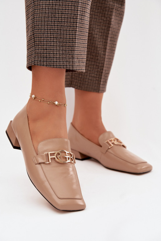 Kožené dámske mokasíny S Ornatem Detalem D&A CR61-3125 béžová