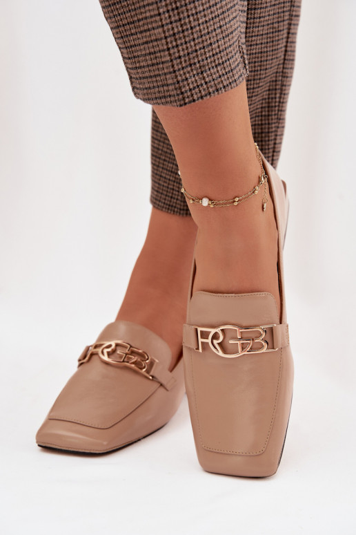 Kožené dámske mokasíny S Ornatem Detalem D&A CR61-3125 béžová