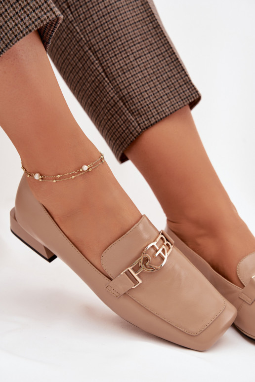 Kožené dámske mokasíny S Ornatem Detalem D&A CR61-3125 béžová