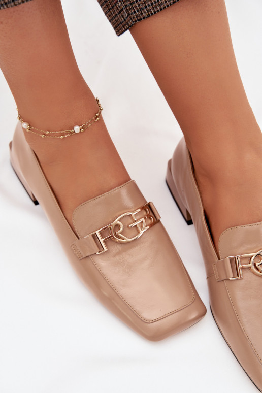 Kožené dámske mokasíny S Ornatem Detalem D&A CR61-3125 béžová