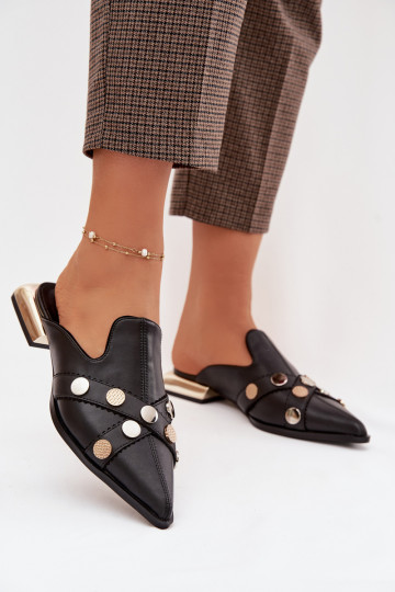 Kožené papuče Mule Dámske s popruhmi D&A CR61-3058 čierna