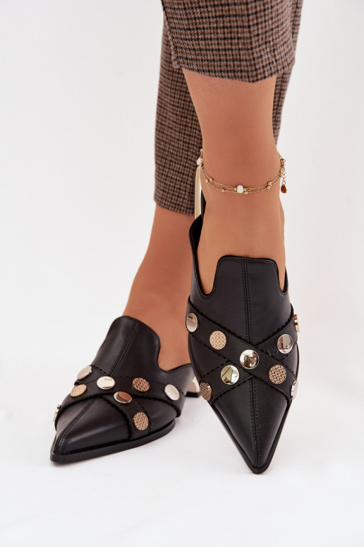 Kožené papuče Mule Dámske s popruhmi D&A CR61-3058 čierna