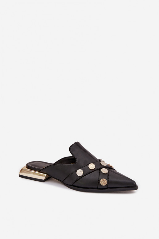 Kožené papuče Mule Dámske s popruhmi D&A CR61-3058 čierna