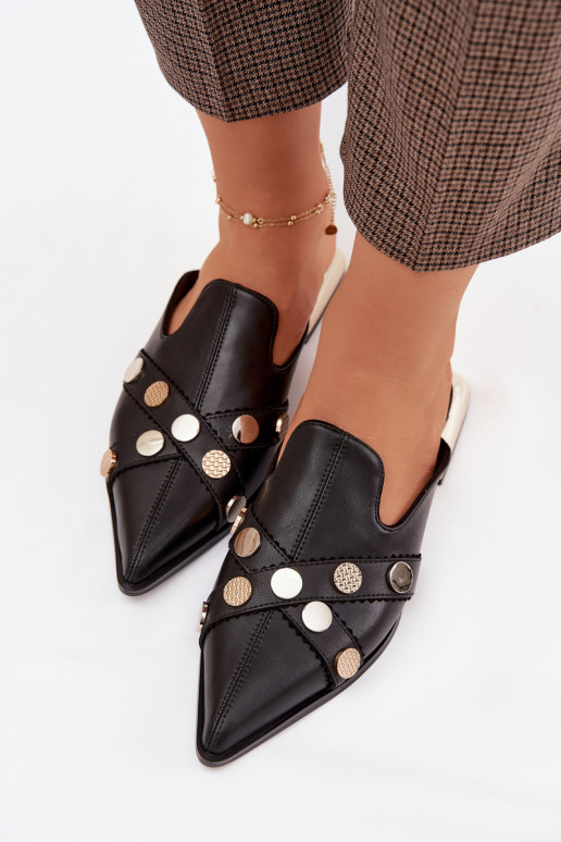 Kožené papuče Mule Dámske s popruhmi D&A CR61-3058 čierna