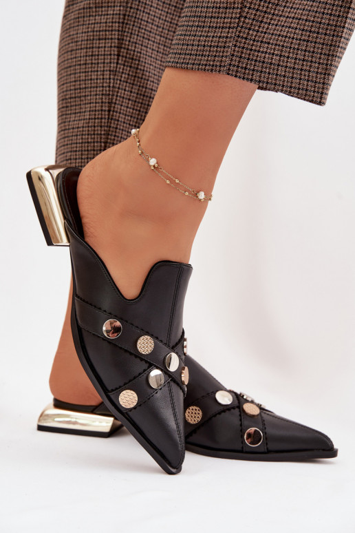 Kožené papuče Mule Dámske s popruhmi D&A CR61-3058 čierna