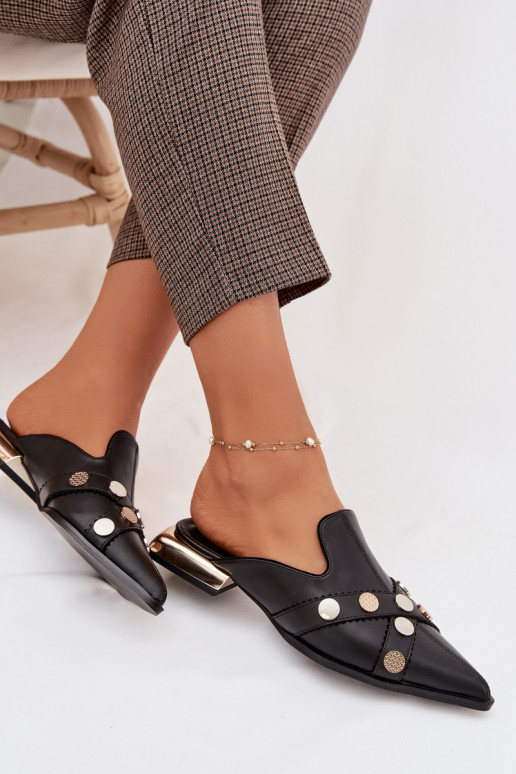 Kožené papuče Mule Dámske s popruhmi D&A CR61-3058 čierna