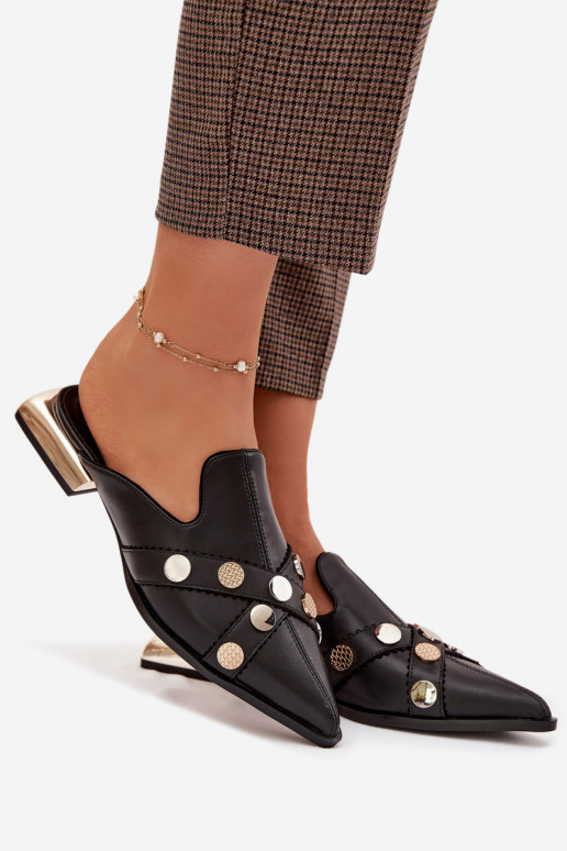 Kožené papuče Mule Dámske s popruhmi D&A CR61-3058 čierna