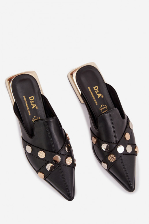 Kožené papuče Mule Dámske s popruhmi D&A CR61-3058 čierna