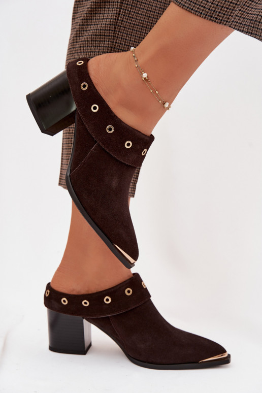 semišové papuče kovbojský štýl Dámske s podpätkami D&A CR61-3059 CzekoladoIne