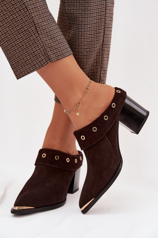 semišové papuče kovbojský štýl Dámske s podpätkami D&A CR61-3059 CzekoladoIne