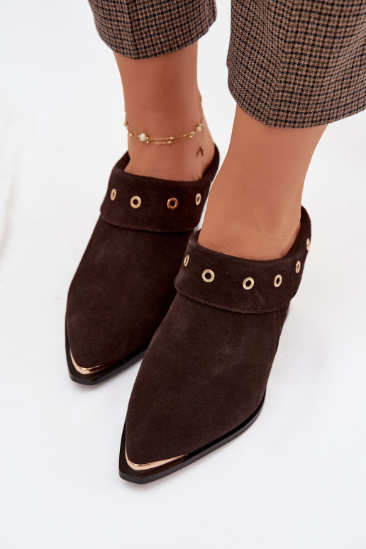 semišové papuče kovbojský štýl Dámske s podpätkami D&A CR61-3059 CzekoladoIne