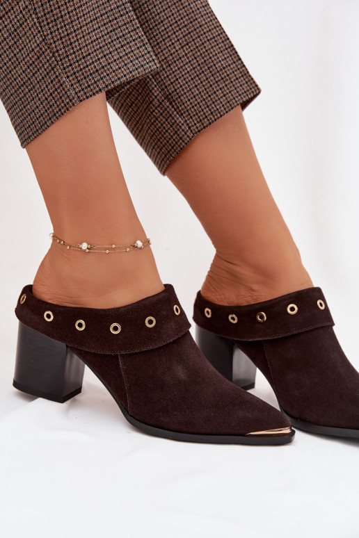 semišové papuče kovbojský štýl Dámske s podpätkami D&A CR61-3059 CzekoladoIne