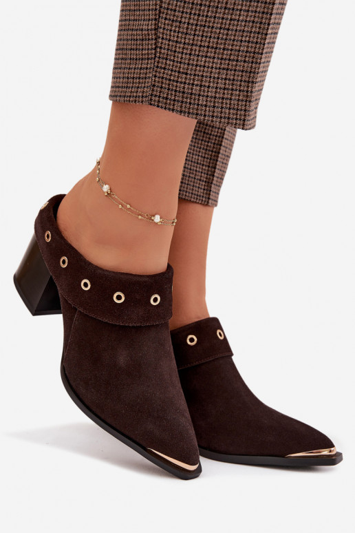 semišové papuče kovbojský štýl Dámske s podpätkami D&A CR61-3059 CzekoladoIne