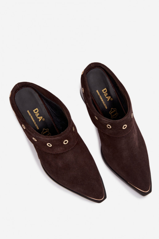 semišové papuče kovbojský štýl Dámske s podpätkami D&A CR61-3059 CzekoladoIne