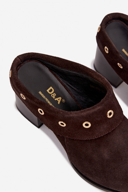 semišové papuče kovbojský štýl Dámske s podpätkami D&A CR61-3059 CzekoladoIne