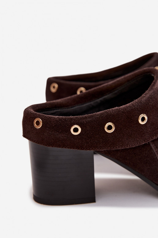 semišové papuče kovbojský štýl Dámske s podpätkami D&A CR61-3059 CzekoladoIne