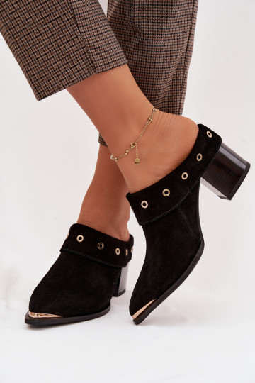 semišové papuče kovbojský štýl Dámske s podpätkami D&A CR61-3059 čierna