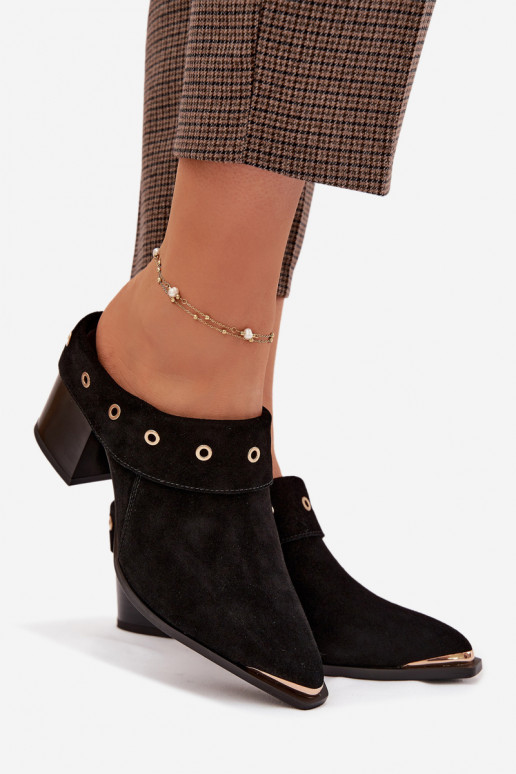 semišové papuče kovbojský štýl Dámske s podpätkami D&A CR61-3059 čierna