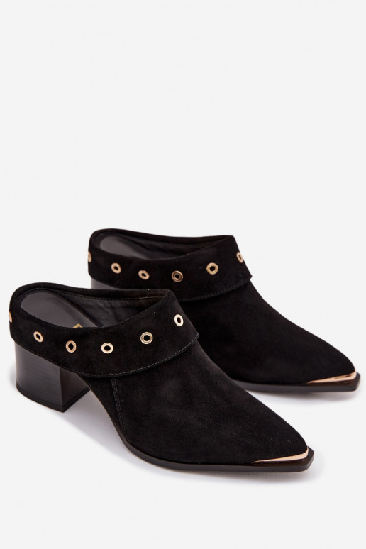 semišové papuče kovbojský štýl Dámske s podpätkami D&A CR61-3059 čierna