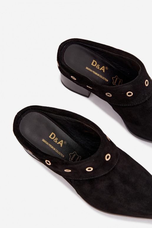 semišové papuče kovbojský štýl Dámske s podpätkami D&A CR61-3059 čierna