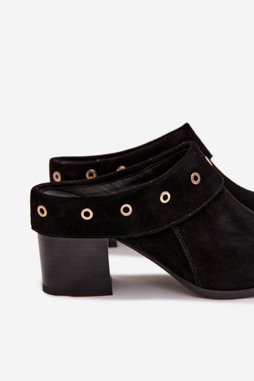 semišové papuče kovbojský štýl Dámske s podpätkami D&A CR61-3059 čierna