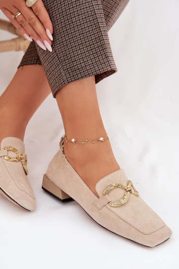dámske mokasínyZapnutéturalnego zo semišuu zlatej farby Detal D&A CR61-3115 béžová