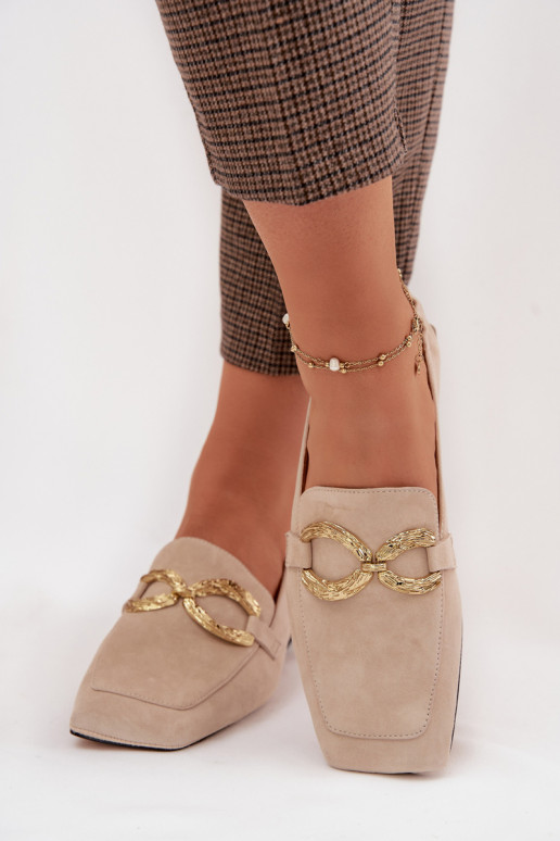 dámske mokasínyZapnutéturalnego zo semišuu zlatej farby Detal D&A CR61-3115 béžová