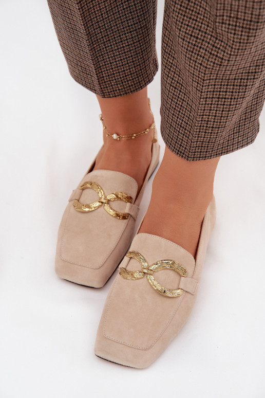 dámske mokasínyZapnutéturalnego zo semišuu zlatej farby Detal D&A CR61-3115 béžová