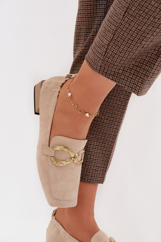 dámske mokasínyZapnutéturalnego zo semišuu zlatej farby Detal D&A CR61-3115 béžová