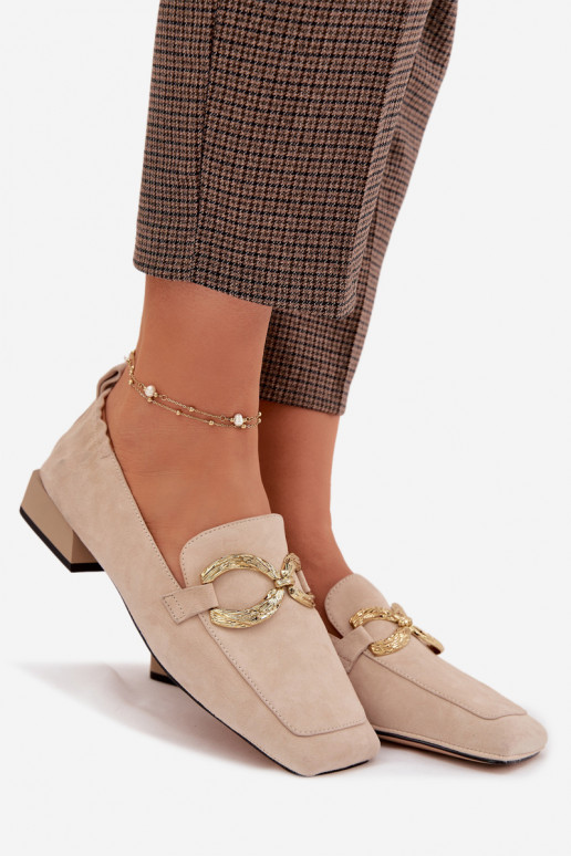 dámske mokasínyZapnutéturalnego zo semišuu zlatej farby Detal D&A CR61-3115 béžová