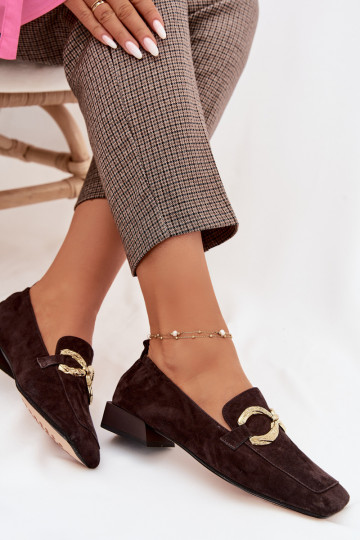 dámske mokasínyZapnutéturalnego zo semišuu zlatej farby Detal D&A CR61-3115 CzekoladoIne