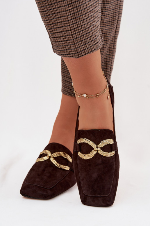 dámske mokasínyZapnutéturalnego zo semišuu zlatej farby Detal D&A CR61-3115 CzekoladoIne